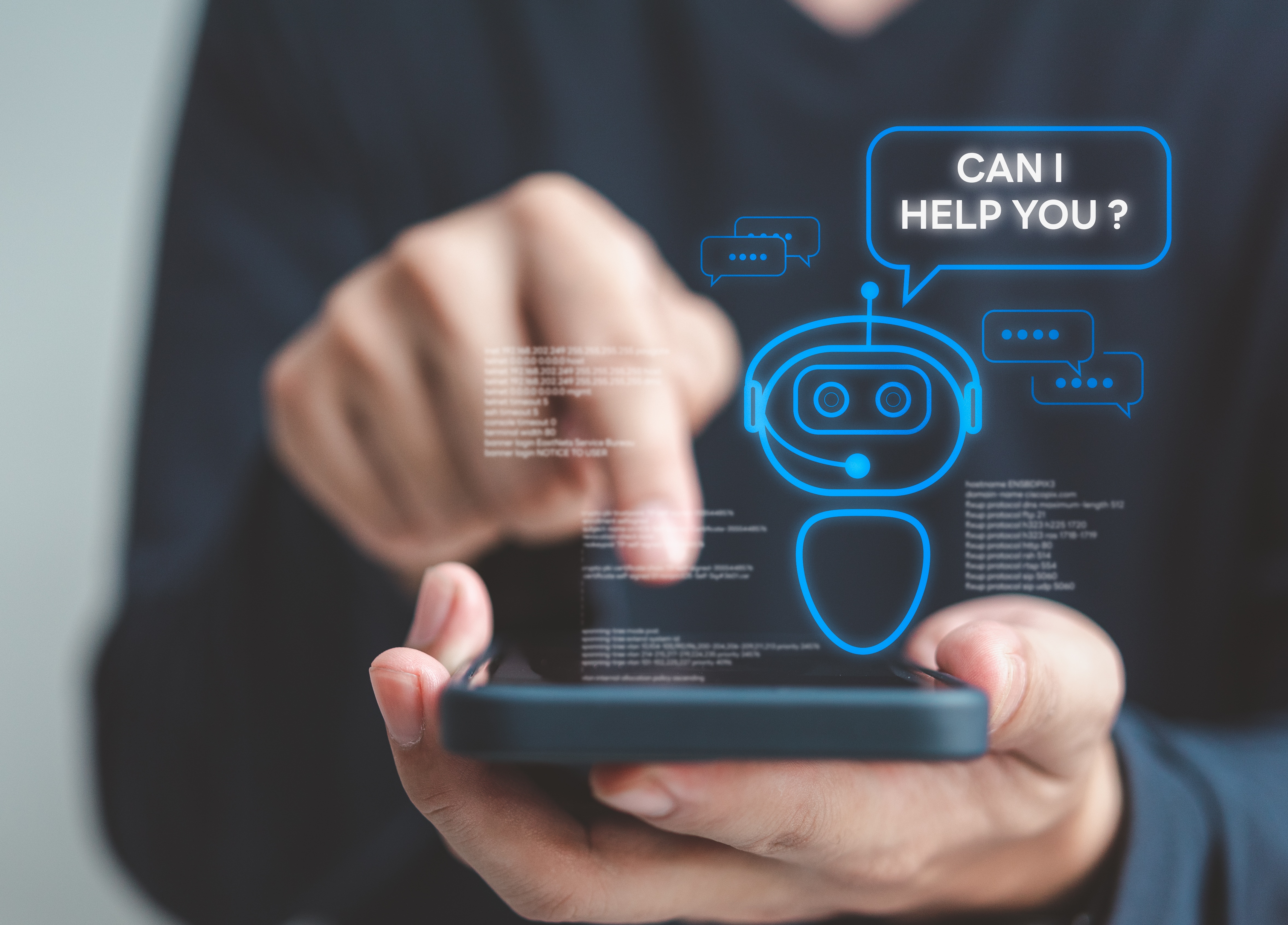 Conversación con un chatbot de IA en un teléfono móvil